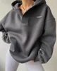 Kvinnors hoodies 2023 Långärmad grundläggande överdimensionerad V-ringad fleece Sweatshirt Hoodie Zip Up Winter Clothes Women K Streetwear
