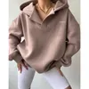 Sweat à capuche à manches longues pour femme, vêtement basique surdimensionné, col en v, polaire, fermeture éclair, vêtements d'hiver, K Streetwear, 2023