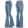 Women's Jeans Mid-Waist Lace-up Denim Trousers Stretch Flared Pants Low Waist Skinny Bodycon