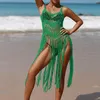 Costume da bagno da donna Costume da bagno sexy Copricostumi in rete Orlo con nappe Abiti da spiaggia Cinturino per spaghetti Abito per protezione solare Abbigliamento da spiaggia estivo per ragazze