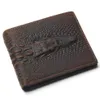 Carteiras de grão superior de grãos de couro genuíno carteira com página de cartas de moda marrom crocodilo masculino Homem Crazy Horse para224f