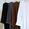 Roupas étnicas Modest Casual Plain Muçulmano Mulheres Com Nervuras O-pescoço Longo Maxi Vestido Turquia Dubai Árabe Kaftan Femme Abaya Eid Ramadan Jalabiya