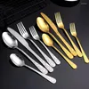 Dinnerware Sets 5PCS Cutlery Set Luxury Stainless Steel Steak Knife Black Fork Tablespoon Dessert Spoon Kitchen Tableware Gold