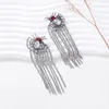 أقراط التدوير ZAA Vintage Crystal Spider Long Tassel Drop for Woman