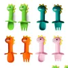 Kopjes Borden Gebruiksvoorwerpen Baby Leren Lepel Vorkset Korte steel Gemakkelijk Zacht Sile Bijtring Speelgoed Voeden Bestek Dinosaurus Servies Drop Deli Dhez9