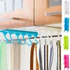 Kitchen Storage Punching-free Ceiling 6 Hooks Shelf Multifunctional Hanging Plastic Double-Row Hook Space Saving Cupboard Rack Bathroom