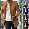 Men's Jackets Khaki Black S XXL Trendy Men Suit Coat Formal Men Woolen Coats Long Sleeves Keep Warm Slimming Buttons Woolen Jacket Clothings 231211