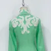 Robe de créateur australienne, nouvelle collection 2024, vert menthe, imprimé rétro en lin, chemise brodée à manches longues avec jupe à la taille