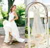 Vintage Country Wedding Dresses V Neck Cap Sleeves Sweep Train Lace Wedding Dresses Cowgirls High Low Cheap Bridal Wedding Gowns