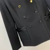 여자 정장 이른 가을 새로운 밝은 선 포장 가장자리 이중 가슴 길이 슬리브 옷깃 슬림 한 레트로 단색 슈트 스타일 재킷