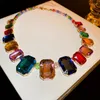 Chaînes géométriques rectangle couleur cristal colliers ras du cou pour femmes goutte d'eau clavicule chaîne déclarations bijoux cadeaux