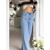 Women's Jeans Baggy Fashion Pants Blue Woman Clothing High Waist Thin Legs Look For Women