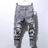 Herenbroeken Heren Borduurjeans Heren Katoen Rekbare Gescheurde Skinny Jeans Hoge kwaliteit Hip Hop Zwart Gat Slim Fit Oversize Denim Broek J231208