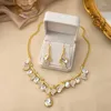 Halsband örhängen set Europe America vintage blad tofses etnisk stil inlagd strass smycken för kvinnor ljus lyx estetisk ins