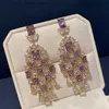 Stud 2022 Nouvelle couleur argent exagérée longue gland boucles d'oreilles pour femmes violet clair Zircon cristal boucle d'oreille de mariage Eangagement YQ231211