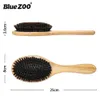 Hårborstar Blue Zoo Hair Brush Natural Bamboo Handle Boar Bristles Anti-Static Hair Scalp Paddel Hairbrush Gasbag Massage Comb Hair Care 231211
