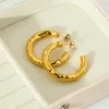 Stud Earrings 18k Gold Plated Stainless Steel Hammered Hollow Out Hoop For Women Texture Charm Earring Waterproof Jewelry Gift