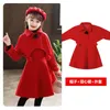 Kleidungssets Kinderanzüge für Mädchen Mode Prinzessin Kleid Mantel Baskenmütze 2 Stück Kinder Herbst Winter Geburtstag Woolen Koreanisches süßes Kostüm S40