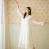 Mulheres sleepwear vintage renda camisola mulheres vestido de noite vestido peignoir malha branca modal longo robe fada princesa nightwear