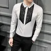 Designer shirt Sequin tailcoat men's long sleeved Camisa Masculina 2020 black and white casual slim fit men's dress street clothing social top 231211