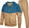 Caluomatt Men's Hooded Athletic Tracksuit Sweatsuit Leng-Zip Joggingスウェットパンツ2ピースパッチワークスポーツ