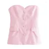 Women's Tanks 2023 Woman Pink Strapless Top Sexy Party Sweetheart Neck Shirts And Blouses Sleeveless Off Shoulders Tops Elegant Sets