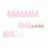 Faux ongles 24 pièces rose blanc paillettes élégant long ballet français art faux manucure presse avec design carré réutilisable