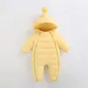 Rompers Winter Born OnePiece Suit Down Jacket Girls Hooded Longpered Romper Boys Toddler Padded Crawling Closhing 231211