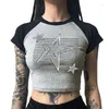 Serbatoi da donna Street Metal Style Pentagram Vest Patchwork Colore O-Collo T-shirt a maniche corte 2023 Estate Dimagrante Corto Sexy Crop Top