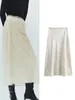 Юбки Белая бархатная юбка для женщин 2023 Высокая талия Элегантная мода трапециевидной формы на молнии Женская повседневная длинная одежда для поездок на работу