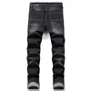 Jeans masculinos jeans de grife Preto masculino com zíper, furos de motocicleta, calça lavada OPWI