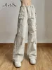 Women's Pants Capris Y2K Beige Baggy Wide Leg Sweatpants Drawstring Low Waist Cargo Trousers Casual Straight Pants Solid Korean Fashion Autumn 231211