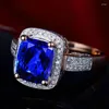 Anelli a grappolo LANMI Fine Jewelry Cushion 7x9mm Tanzanite naturale in solido Anello di fidanzamento in oro rosa 14Kt R122