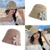 Bérets filles paille chapeau de plage disquette seau chapeaux pliable été pour soleil fleurs pêcheur