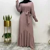 Ethnische Kleidung 2024 Feste Farbe Muslimische Kleider Frauen Islamische Jalabiya Eid Ramadan Abaya Kaftan Gürtel Kaftan Arabisch Robe Longue Femme