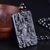 Qianxu preto obsidian buda colar pingente guan yun dragão jade pingente jóias de jade jóias finas s18101308182p