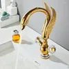 Bathroom Sink Faucets Gold Basin Faucet All Copper Imitation Swan Art Design Dual Handle Accessories