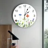 Horloges murales plante fleur sauvage aquarelle silencieux maison café bureau décor pour cuisine art grand 25 cm