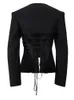 Damenanzüge Blazer EAM Frauen Zurück Schnüren Sexy Blazer Quadratischer Kragen Langarm Lose Passform Jacke Mode Frühling Herbst 2023 1DF6132 231211