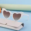 Perlen-Sonnenbrille, modische herzförmige Brille für Damen, Markendesigner, Pfirsich-Herz, großer Rahmen, weiche Mädchen-Mode-Sonnenbrille zum Fahren, Party, Urlaub, Strand
