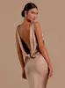 Basic Casual Dresses Woman Sexy Satin Swing Neck Dress Fashion Solid Backless Bodycon Maxi 2023 Elegant Ladies Party Club Wrap Hips Vestidos 231208