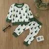 Set di abbigliamento Bambino Ragazzi Ragazze Natale Manica lunga Cartone animato Albero di Natale Stampe Maglietta Pullover Bretelle 12m Vestiti per ragazzo