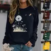 Women's Hoodies Distressed Pullover Casual Round Neck Raglan Long Sleeved Retro Dandelion Printed Sweatshirt Zip Womens Sweater