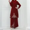 Ethnic Clothing 2 Pieces Set Malaysia Muslim Women Abayas Embroidered Tops Long Maxi Skirt Eid Kaftan Turkey Islamic Arab Dresses Dubai