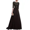 Casual Dresses Women Maxi Dress Elegant Lace Embroidered Evening With Half Sleeves Tight Waist For Women's Prom Party Round Neck