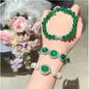 Charm Bracelets Brazil Green Chalcedony Agate Pearl Bracelet Clean Shiny Rich Bean White Gemstone Lychee Frozen Zircon Hand Chain