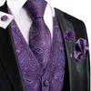 Herrvästar klassiska silverna svart sidenmens Jacquard Waistcoat slips Hanky ​​manschettknappar brosch för manlig bröllop formell affär hi-tie