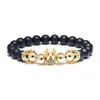 Classic King Crown Design Mens Bracelet Gold Silver Color Natural 8mm Stone Beads Bracelets For Men Cool Male Jewelry GiftCharm Ch225B