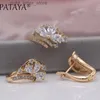 Stud Pataya New Water Drop Natural Zircon Dingle Earrings Rings uppsättningar 585 Rose Gold Color Women Wedding Party Exquisite Fine SMEEXKE YQ231211