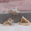 Stud PATAYA Neue Wasser Tropfen Natürliche Zirkon Baumeln Ohrringe Ringe Sets 585 Rose Gold Farbe Frauen Hochzeit Party Exquisite Edlen schmuck YQ231211